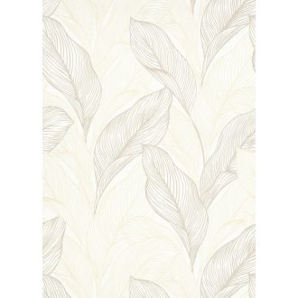   Grafikus megjelenítésű erezett csillogó levélminta krém és bézs tónus fémes hatás tapéta