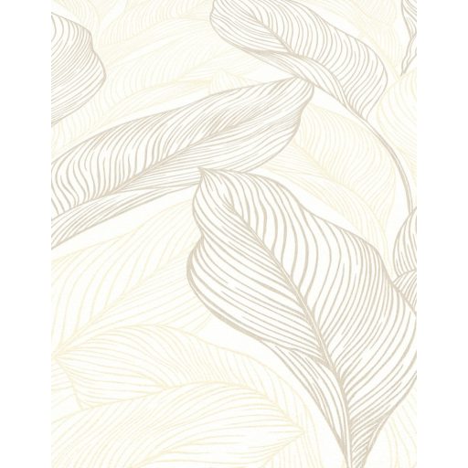 Grafikus megjelenítésű erezett csillogó levélminta krém és bézs tónus fémes hatás tapéta