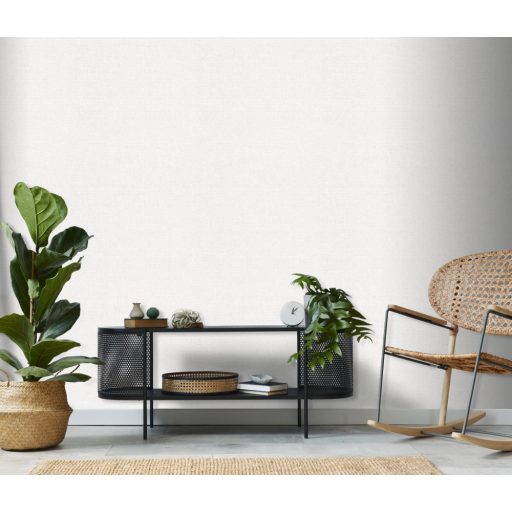 Textilhatású strukturált csillogó minta fehér/törtfehér és világos ezüstszürke fémes hatás tapéta