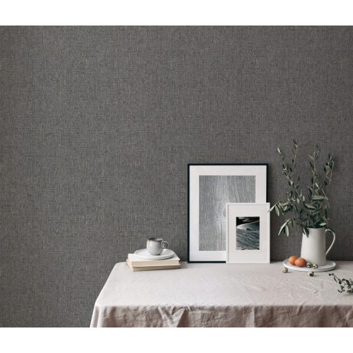 Textilhatású strukturált csillogó minta sötétszürke/antracit és bézs/bézsarany tónus fémes hatás tapéta