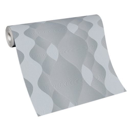 Változó méretű grafikai elemek dekoratív texturált hullámmintája szürke és ezüst tónus fémes hatás tapéta