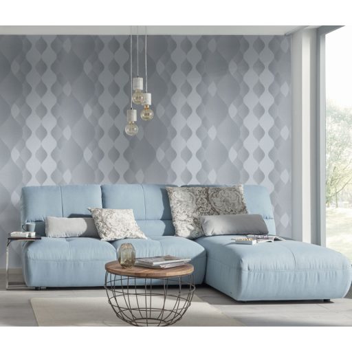 Változó méretű grafikai elemek dekoratív texturált hullámmintája szürke és ezüst tónus fémes hatás tapéta