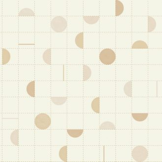   Körök és félkörök vonalak közé rendezve harmonikus geometrikus minta fehér bézs arany fémes hatás tapéta