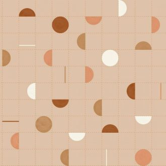   Körök és félkörök vonalak közé rendezve harmonikus geometrikus minta terrakotta teveszőrbarna arany fémes hatás tapéta