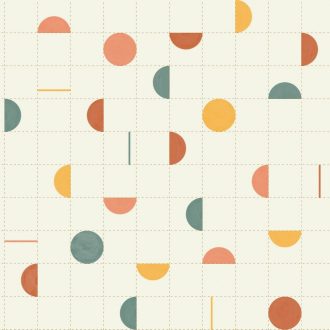   Körök és félkörök vonalak közé rendezve harmonikus geometrikus minta fehér szines fémes hatás tapéta