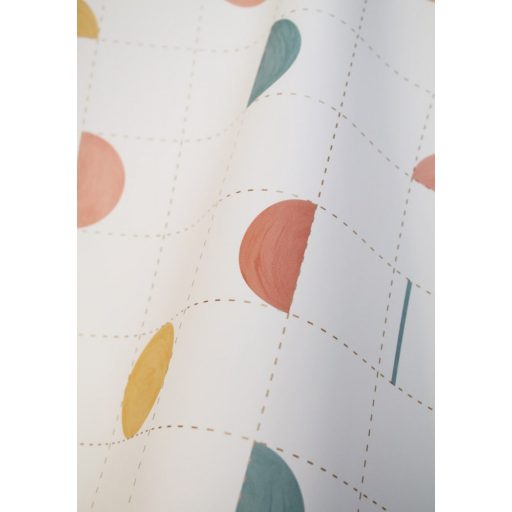 Körök és félkörök vonalak közé rendezve harmonikus geometrikus minta fehér szines fémes hatás tapéta