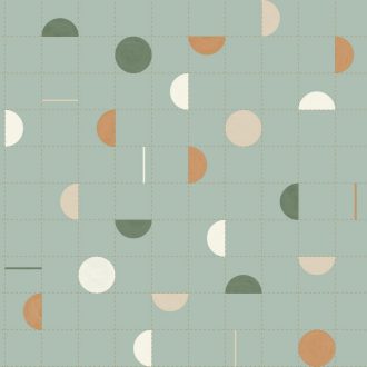   Körök és félkörök vonalak közé rendezve harmonikus geometrikus minta khakizöld kék barna arany fémes hatás tapéta