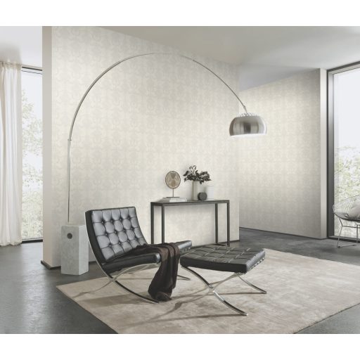 Finoman kidolgozott klasszikus barokk díszítőminta krém/krémszürke és ezüst tónus tapéta