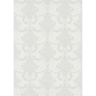   Finoman kidolgozott klasszikus barokk díszítőminta fehér szürke és ezüst tónus tapéta
