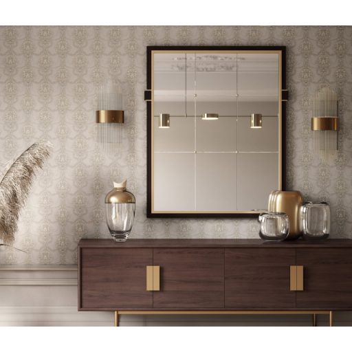 Finoman kidolgozott klasszikus barokk díszítőminta bézs szürke és ezüst tónus tapéta