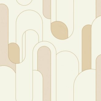   Kifinomult grafikus retrominta a 30-as évekből hosszanti elrendezés fehér bézs arany fémes hatás tapéta