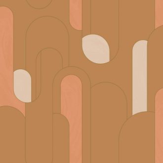   Kifinomult grafikus retrominta a 30-as évekből hosszanti elrendezés terrakotta teveszőrbarna arany fémes hatás tapéta