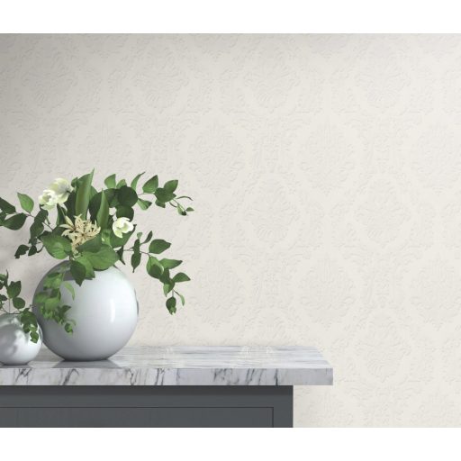 Klasszikus damaszt hatású barokk díszítőminta krémfehér és krémszín tónus tapéta