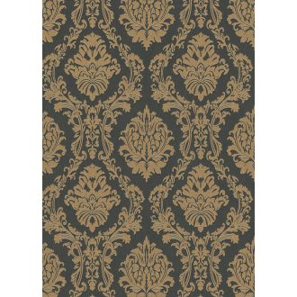   Klasszikus damaszt hatású barokk díszítőminta fekete és arany tónus tapéta