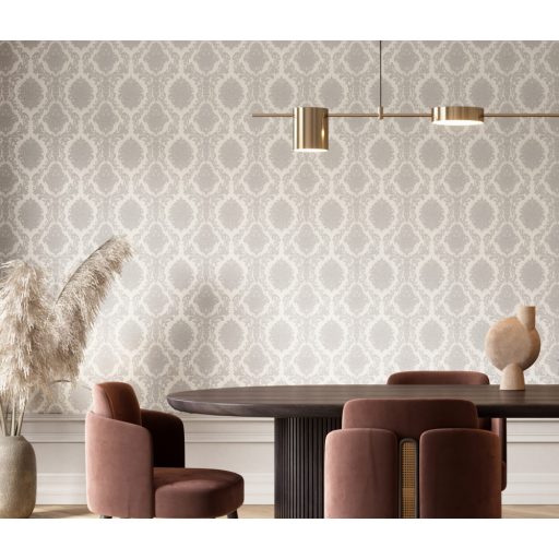 Klasszikus damaszt hatású barokk díszítőminta bézs és szürke tónus tapéta
