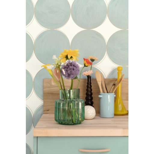 Stílusos nagyívű "kézzel festett" körminta füstszín menta arany fémes hatás tapéta