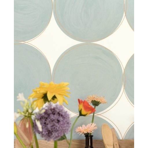 Stílusos nagyívű "kézzel festett" körminta füstszín menta arany fémes hatás tapéta