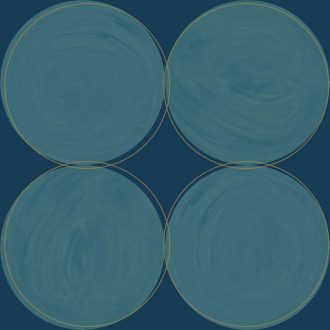   Stílusos nagyívű "kézzel festett" körminta éjkék petrol arany fémes hatás tapéta