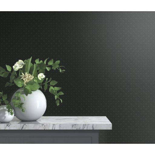 Damaszt hatású klasszikus káróminta fekete és ezüst tónus tapéta