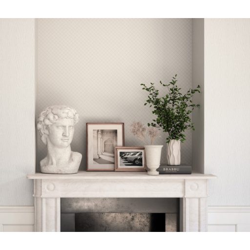 Damaszt hatású klasszikus káróminta fehér szürke és ezüst tónus tapéta