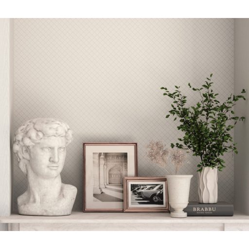 Damaszt hatású klasszikus káróminta fehér szürke és ezüst tónus tapéta