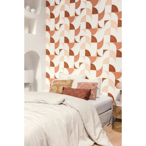 Lekerekített sarkok "kézzel festett" grafikus retrominta fehér bézs narancs terrakotta tapéta