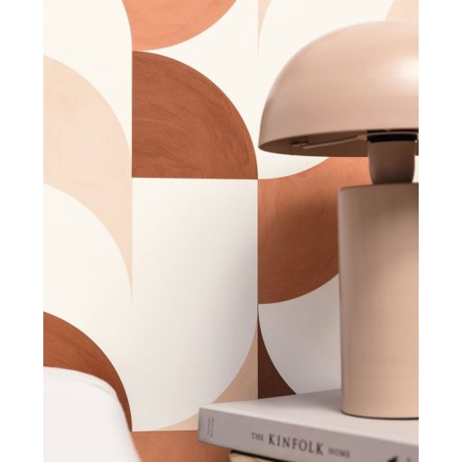 Lekerekített sarkok "kézzel festett" grafikus retrominta fehér bézs narancs terrakotta tapéta