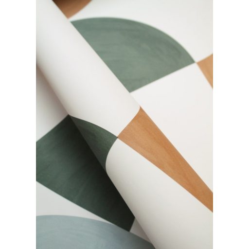 Lekerekített sarkok "kézzel festett" grafikus retrominta fehér menta és khakizöld teveszőrbarna tapéta