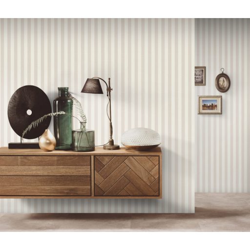 Damaszt hatású klasszikus francia csíkos minta krém és bézs tónus tapéta