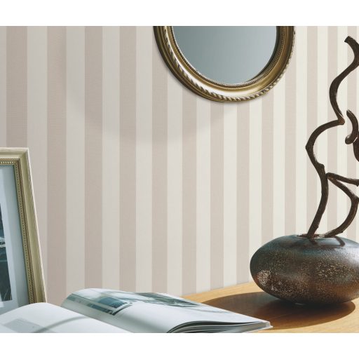 Damaszt hatású klasszikus francia csíkos minta krém és bézs tónus tapéta