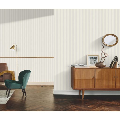 Damaszt hatású klasszikus francia csíkos minta krém és szürke/krémszürke tónus tapéta