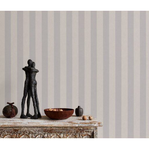 Damaszt hatású klasszikus francia csíkos minta szürkésbézs/szürkésbarna és ezüst tónus tapéta