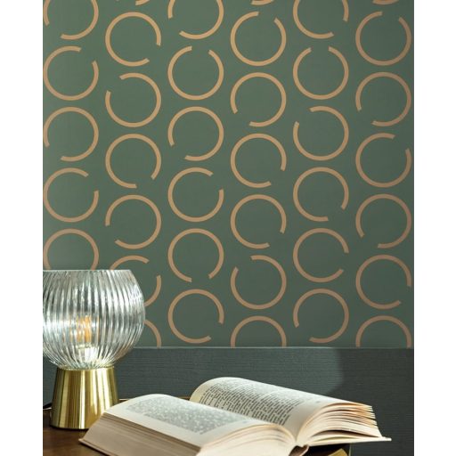A deco töltődik a körök sokasodnak egyszerűségében nagyszerű nyitott körminta khakizöld arany fémes hatás tapéta