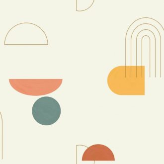   Absztrakt - a kör minden formája - görbék ívek mintája fehér sárga narancs petrol arany fémes hatás tapéta