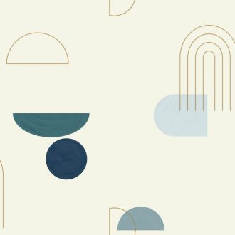   Absztrakt - a kör minden formája - görbék ívek mintája fehér kék tónusok petrol arany fémes hatás tapéta