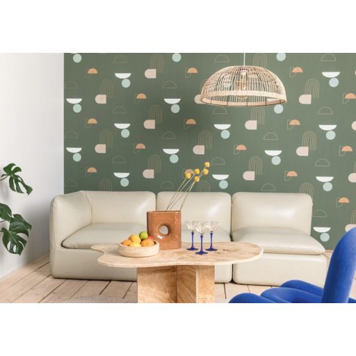 Absztrakt - a kör minden formája - görbék ívek mintája khakizöld bézs világoskék narancs arany fémes hatás tspéts