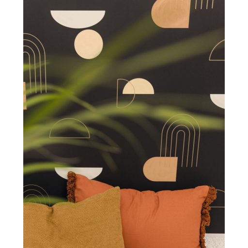 Absztrakt - a kör minden formája - görbék ívek mintája antracit bézs narancs arany fémes hatás tspéts