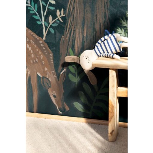 Caselio La Foret 102980199 BLEUE FOREST Natur az erdő varázslatos világa erdei állatokkal sötétzöld szines digitáls nyomású falpanel