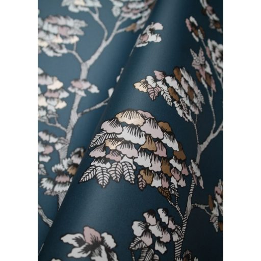 Finom költői cseresznyevirágok a Felkelő Nap országából petrolkék fekete fehér rosé tapéta