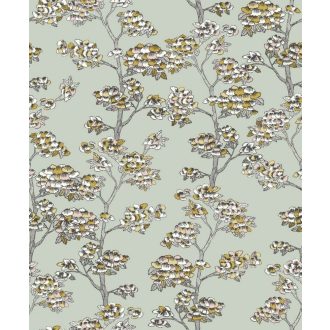   Finom költői cseresznyevirágok a Felkelő Nap országából vízzöld fekete fehér sárga tapéta