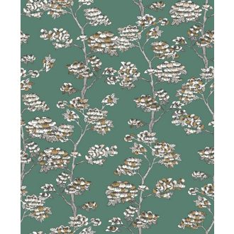   Finom költői cseresznyevirágok a Felkelő Nap országából fenyőzöld fekete fehér barna tapéta