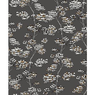   Finom költői cseresznyevirágok a Felkelő Nap országából karbonszürke fekete fehér barna tapéta