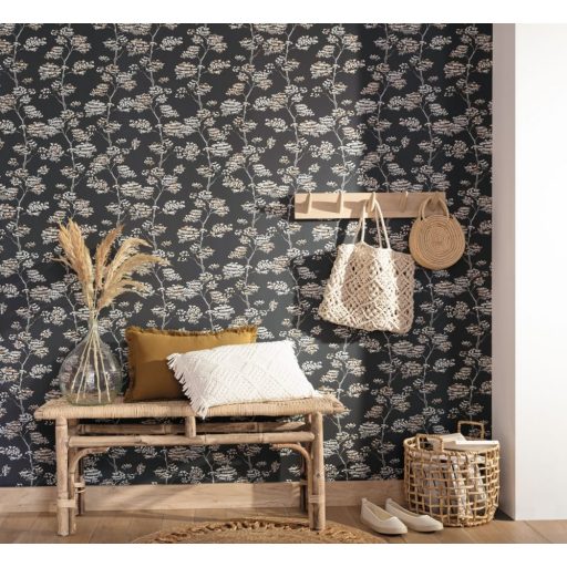 Finom költői cseresznyevirágok a Felkelő Nap országából karbonszürke fekete fehér barna tapéta