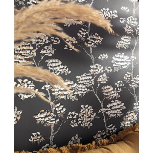 Finom költői cseresznyevirágok a Felkelő Nap országából karbonszürke fekete fehér barna tapéta