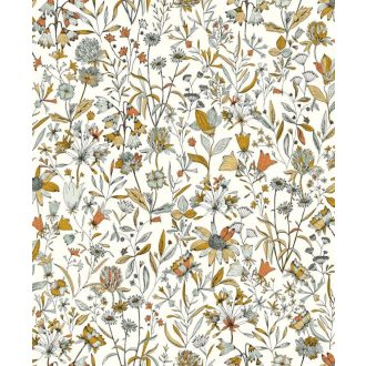   Meghívó egy francia kertbe egyedi festői virág és levélmotívum fehér fekete narancs arany tapéta