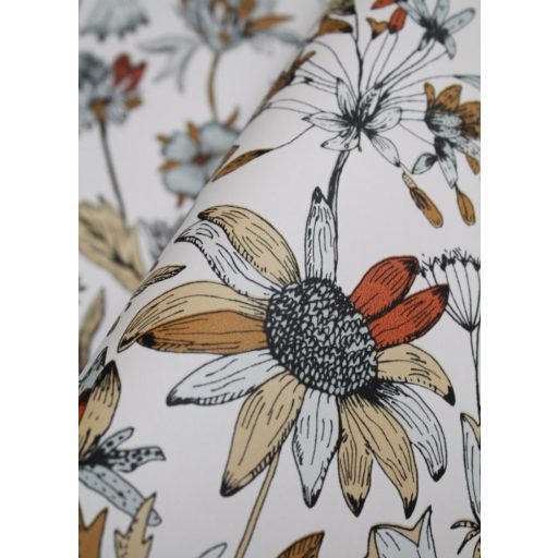 Meghívó egy francia kertbe egyedi festői virág és levélmotívum fehér fekete narancs arany tapéta