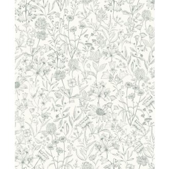   Herbárium! Mezei vadvirágok és pitypangok botanikai mintája tejfehér és világoszöld/menta tónus tapéta