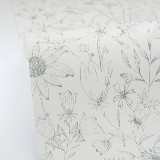 Herbárium! Mezei vadvirágok és pitypangok botanikai mintája tejfehér és világoszöld/menta tónus tapéta