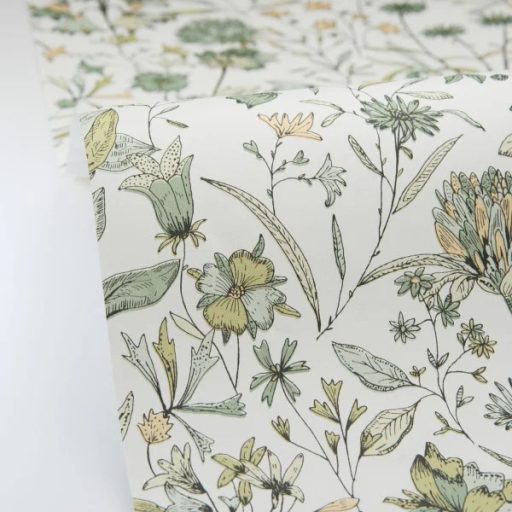 Herbárium! Mezei vadvirágok és pitypangok botanikai mintája tejfehér zöld sárga és fekete tónus tapéta