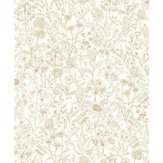   Herbárium! Mezei vadvirágok és pitypangok botanikai mintája fehér és arany tónus tapéta